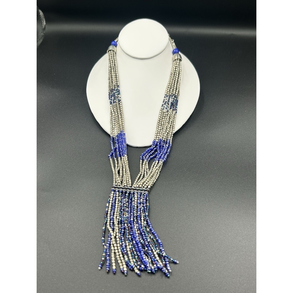 Himalayan Gems Blue Potay Beaded Tassel Necklace 23 Inch